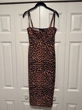PrettyLittleThing Leopard Print Midi Dress in Tan & Black